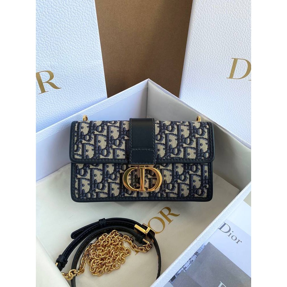 Dior 30 Montaigne East-West Bag with Chain in Blue Oblique Jacquard IAMBS240476 Outlet Sales